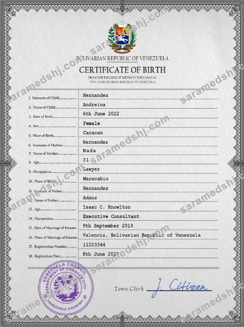 Venezuela birth certificate